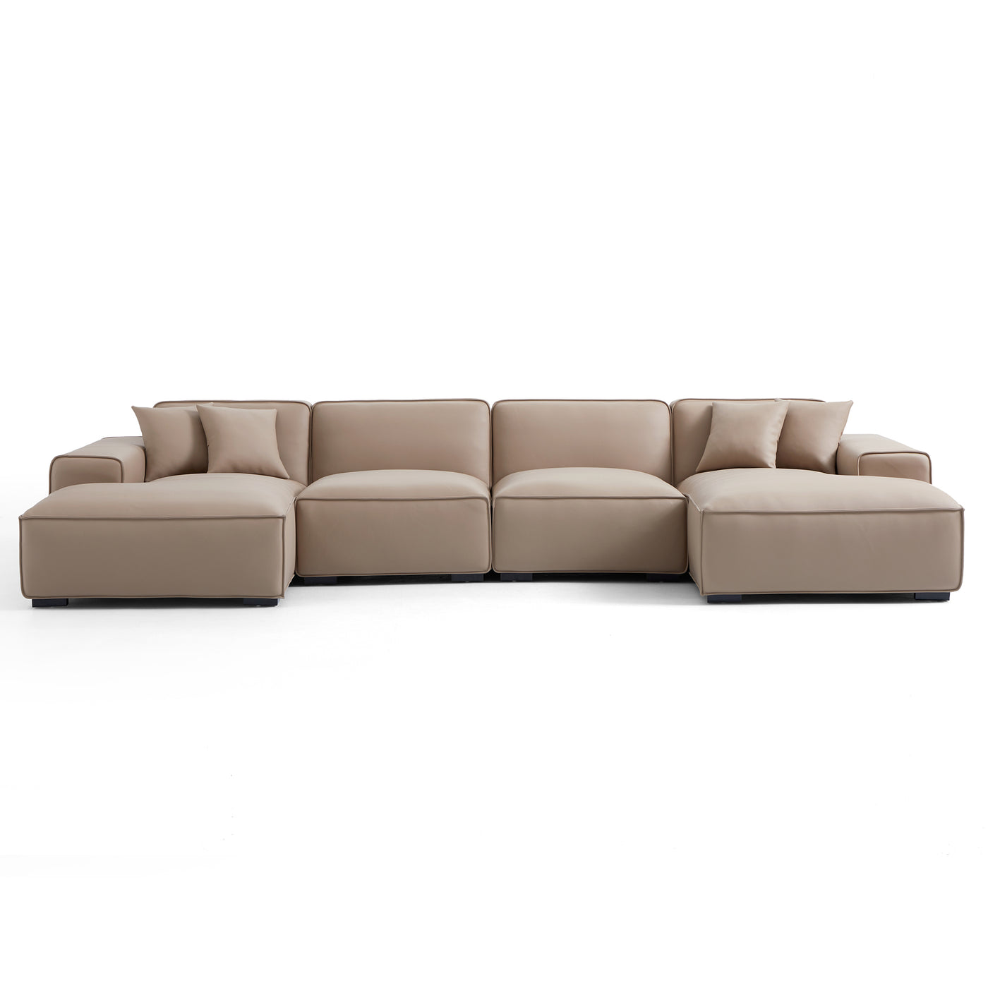 Domus Modular Brown Leather Double Chaise Sectional-Khaki-157.5″