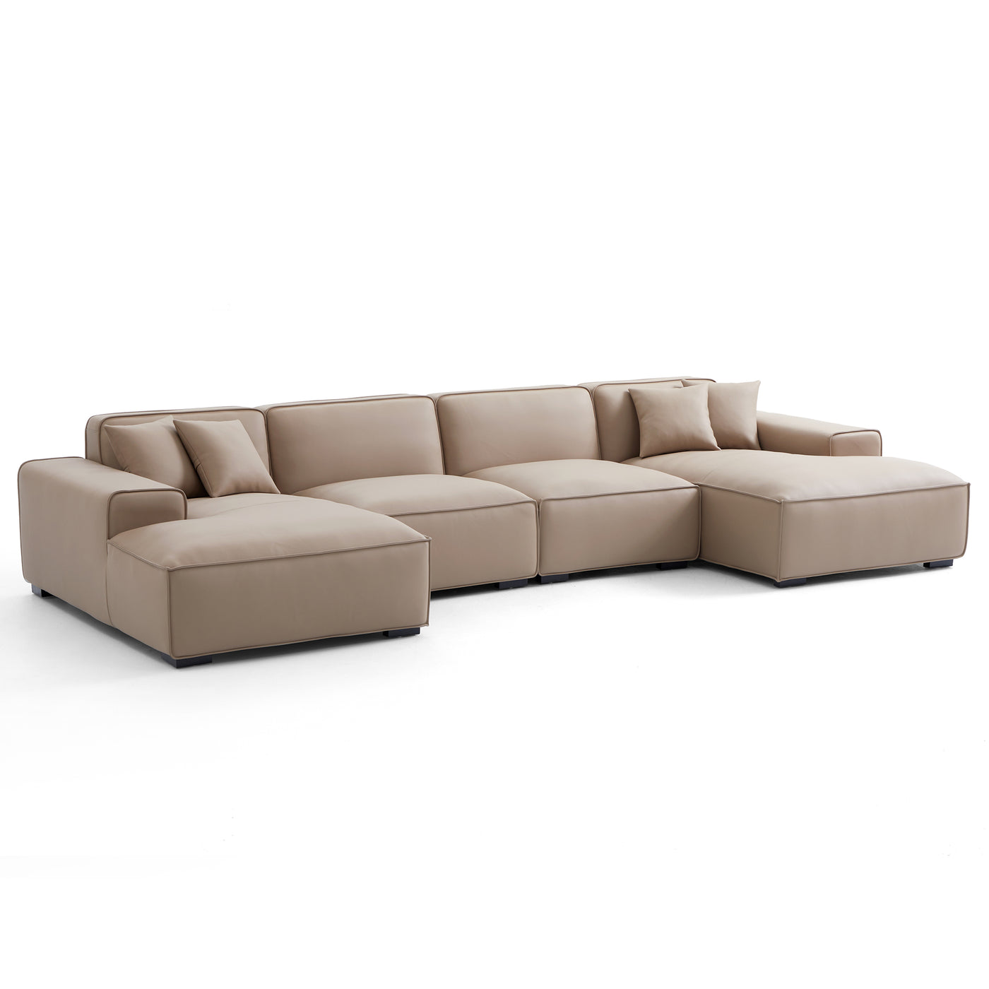 Domus Modular Khaki Leather U Shaped Sectional Sofa-Khaki-157.5″