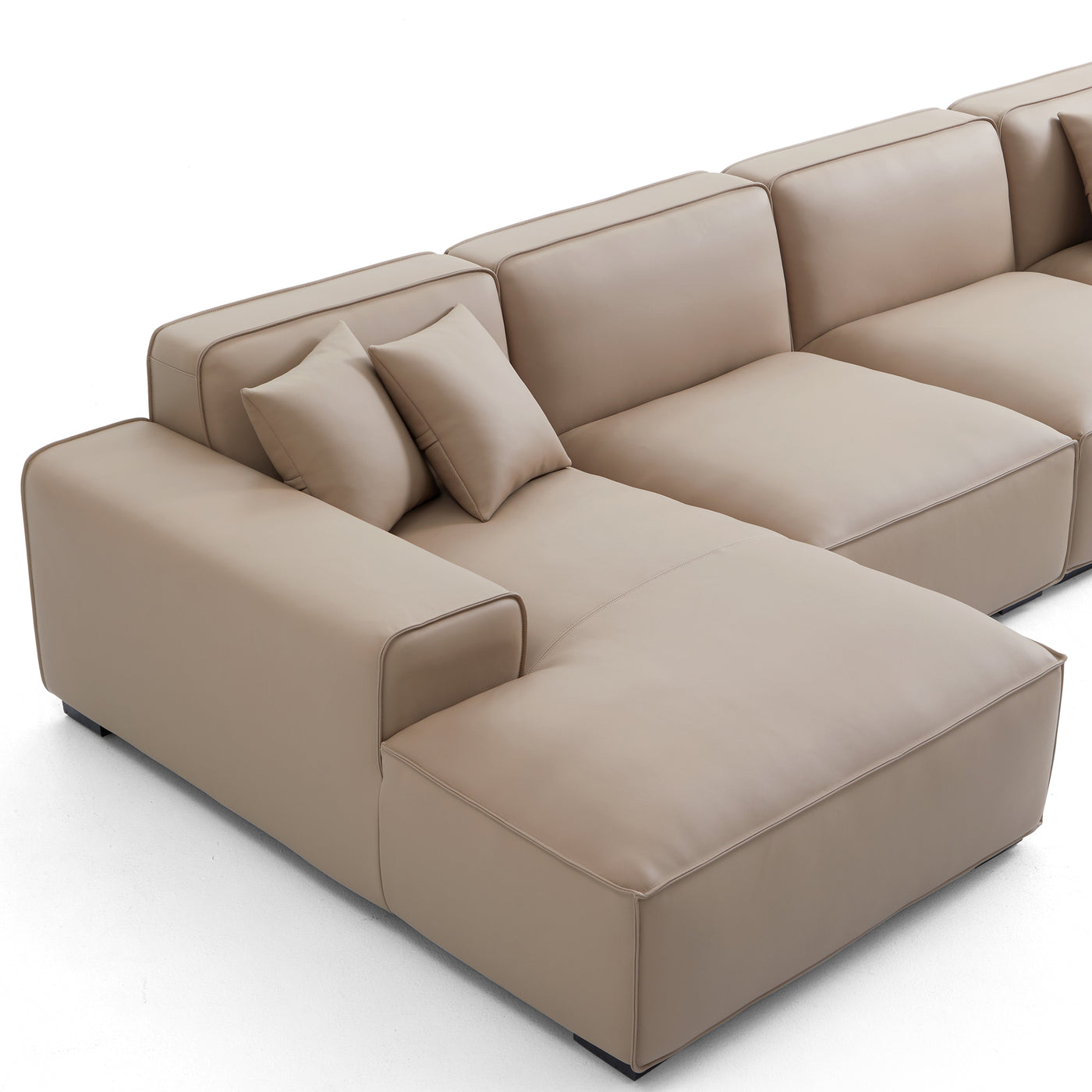 Domus Modular Brown Leather Double Chaise Sectional-Khaki