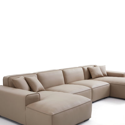 Domus Modular Dark Gray Leather U Shaped Sectional Sofa-Khaki