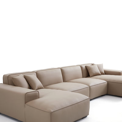 Domus Modular Brown Leather Double Chaise Sectional-Khaki-157.5″