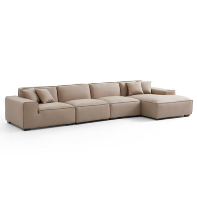 Domus Modular Dark Gray Leather Sectional Sofa-Khaki-161.4"-Facing Right