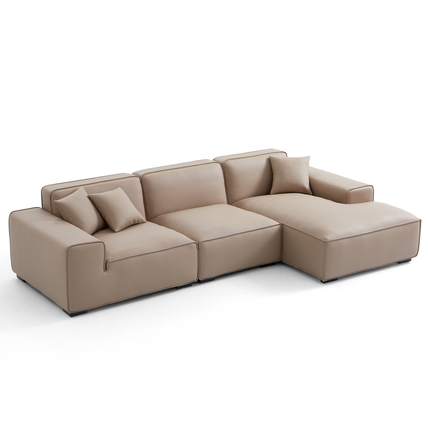 Domus Modular Beige Leather Sectional Sofa-Khaki-126.0"-Facing Right