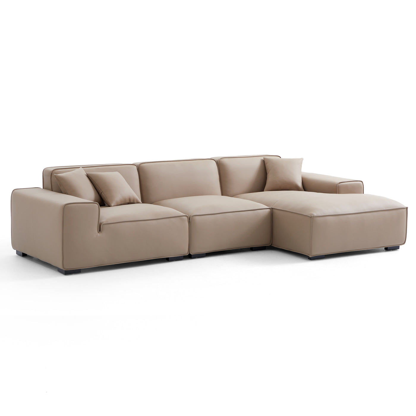 Domus Modular Khaki Leather Sectional Sofa-Khaki-126.0"-Facing Right