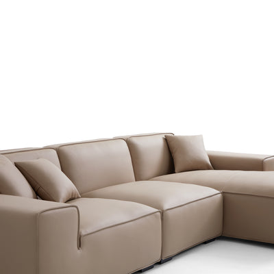 Domus Modular Khaki Leather Sectional Sofa-Khaki-126.0"-Facing Right