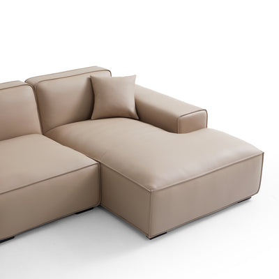 Domus Modular Brown Leather Double Chaise Sectional-Khaki