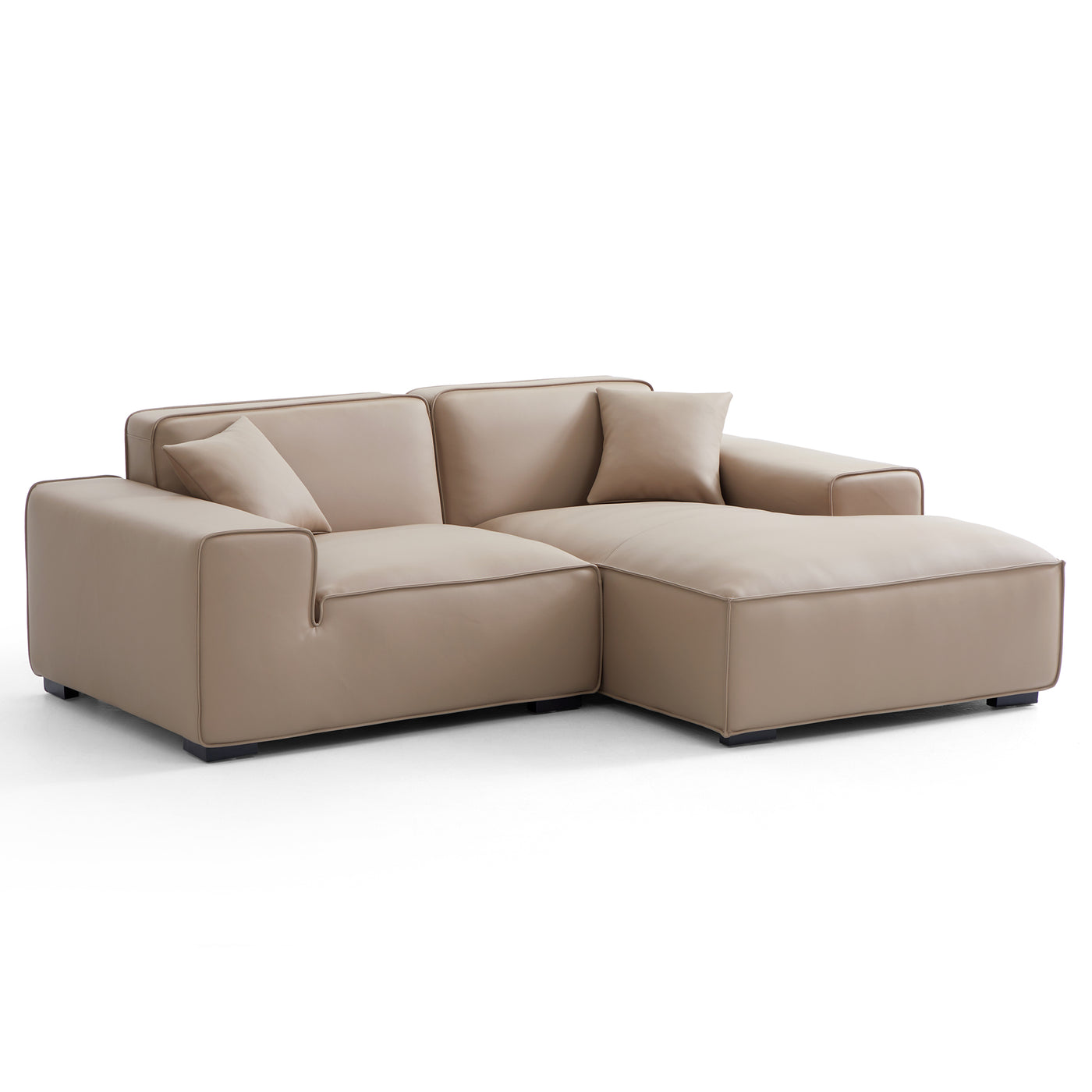 Domus Modular Khaki Leather Sectional Sofa-Khaki-90.6"-Facing Right