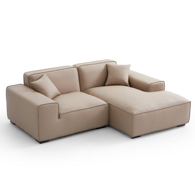 Domus Modular Black Leather Sectional Sofa-Khaki-90.6"-Facing Right