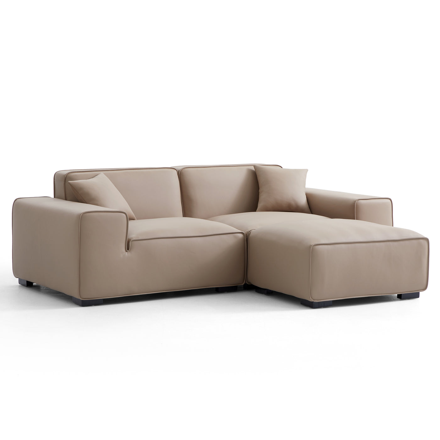 Domus Modular Khaki Leather Sofa and Ottoman-hidden