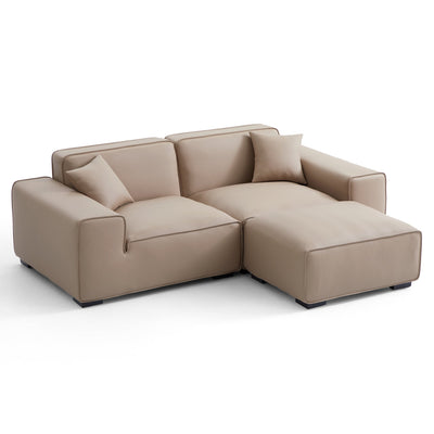 Domus Modular Dark Gray Leather Sofa and Ottoman-Khaki-94.5″