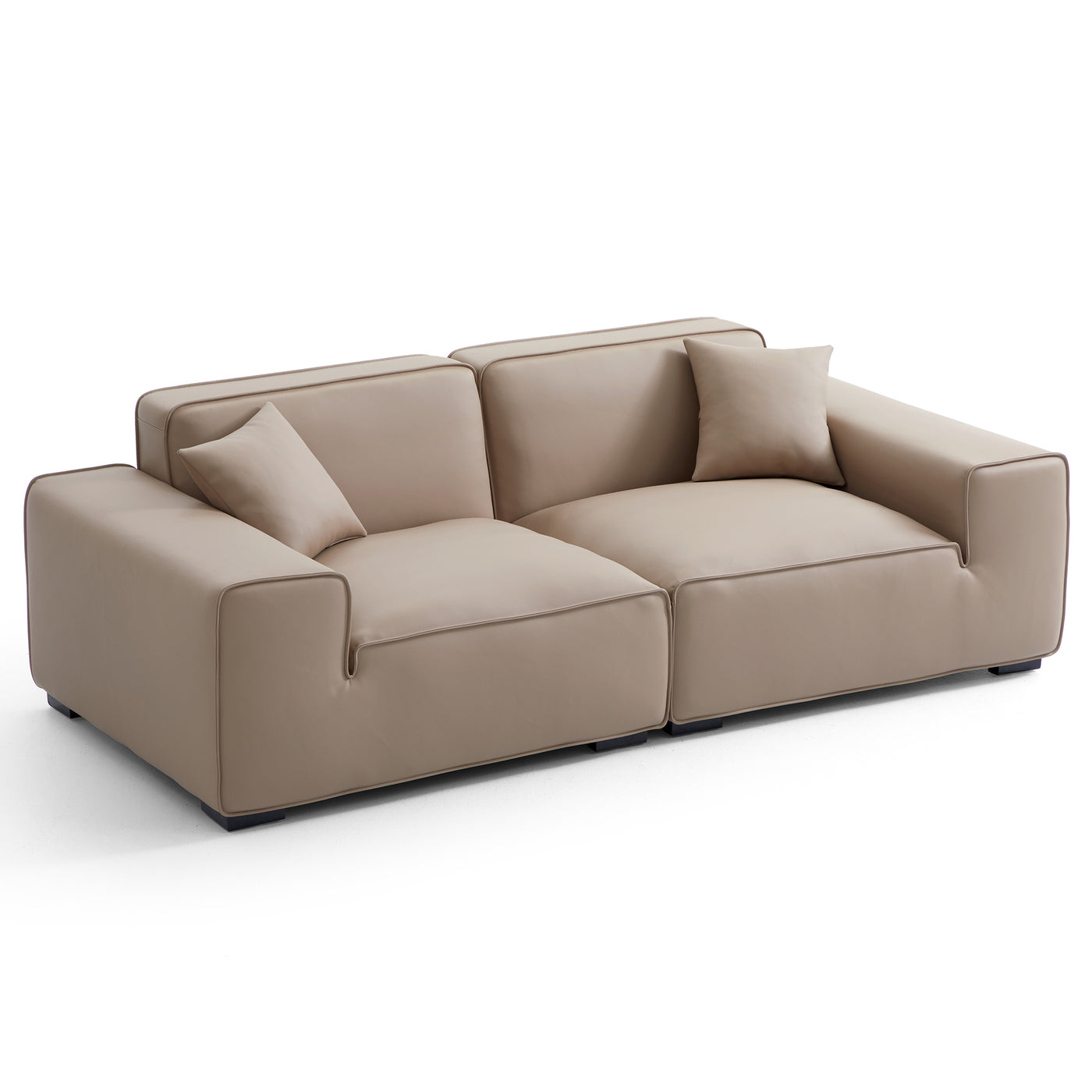 Domus Modular Black Leather Sofa-Khaki-94.5″