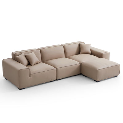 Domus Modular Dark Gray Leather Sofa and Ottoman-Khaki-129.9″