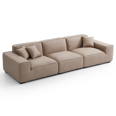 Domus Modular Black Leather Sofa-Khaki-129.9″
