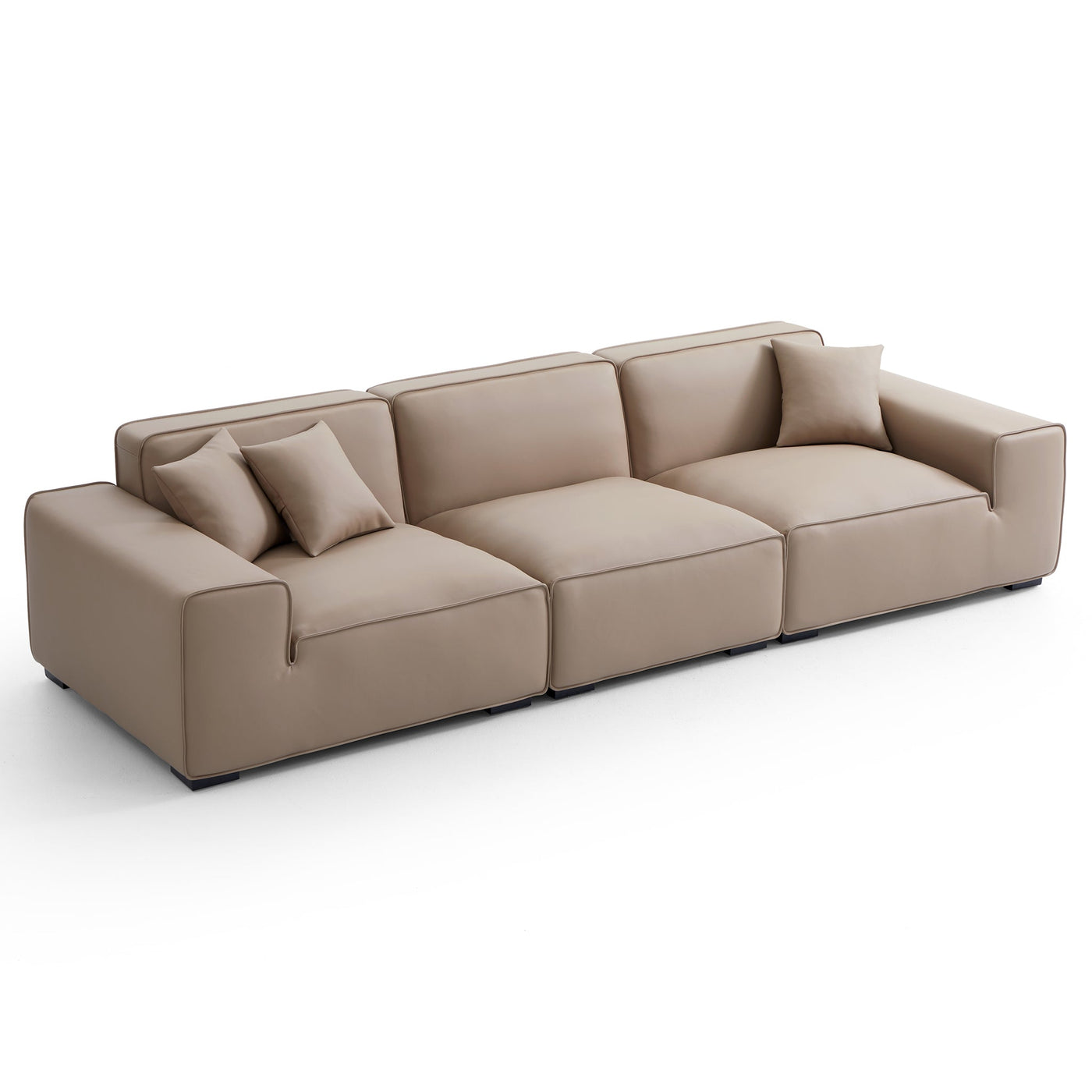 Domus Modular Dark Gray Leather Sofa-Khaki-129.9"