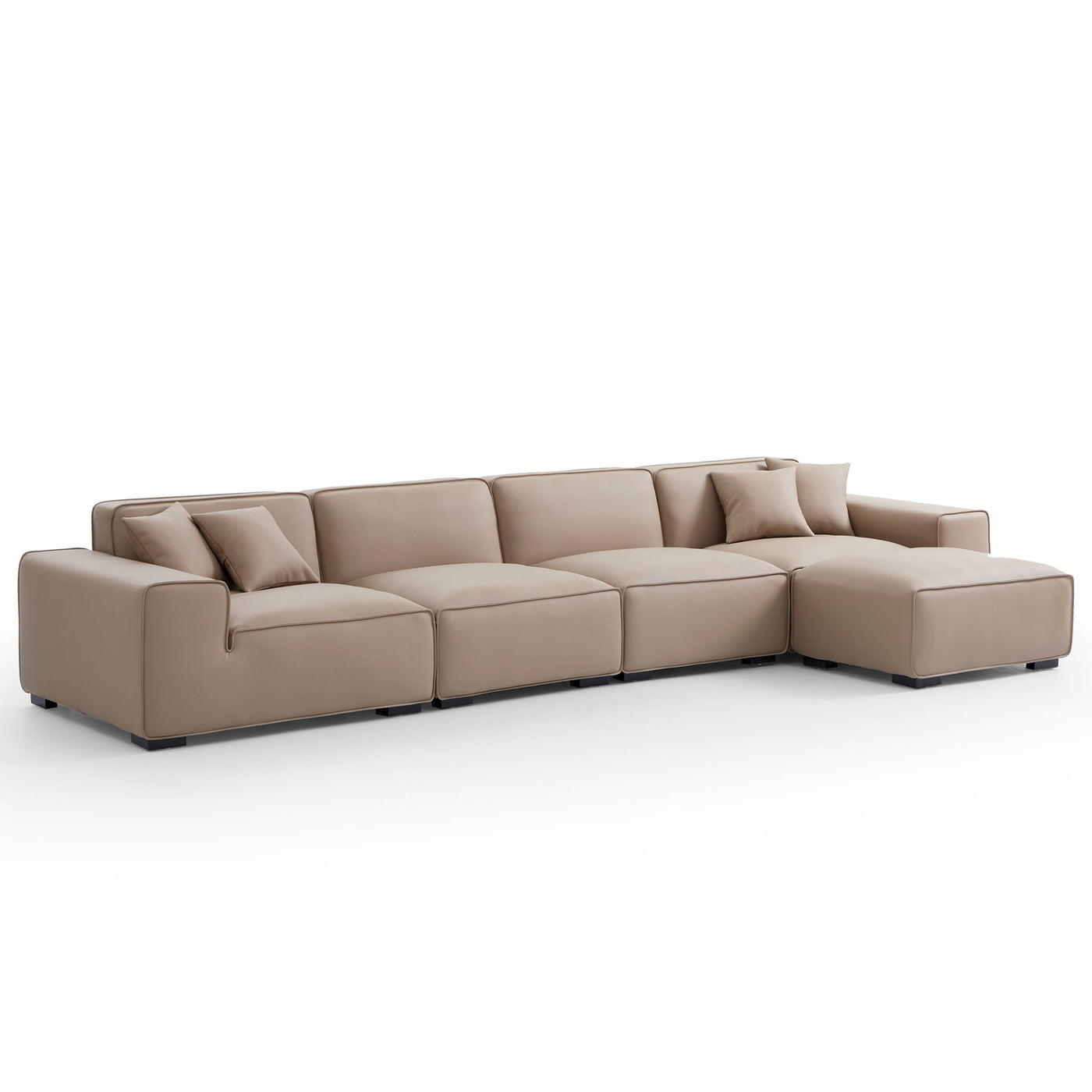 Domus Modular Dark Gray Leather Sofa and Ottoman-Khaki-165.3″