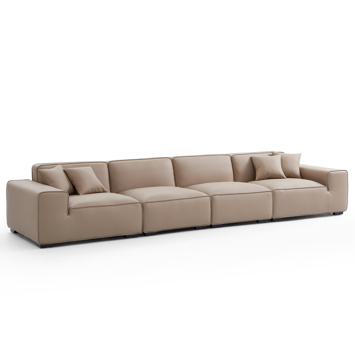 Domus Modular Black Leather Sofa-Khaki-165.3″