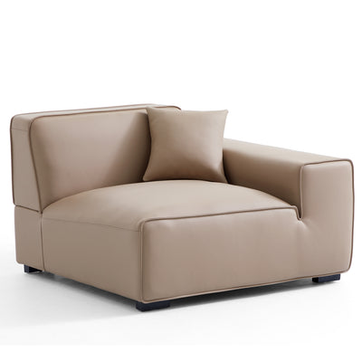 Domus Modular Black Leather Sectional Sofa-Khaki