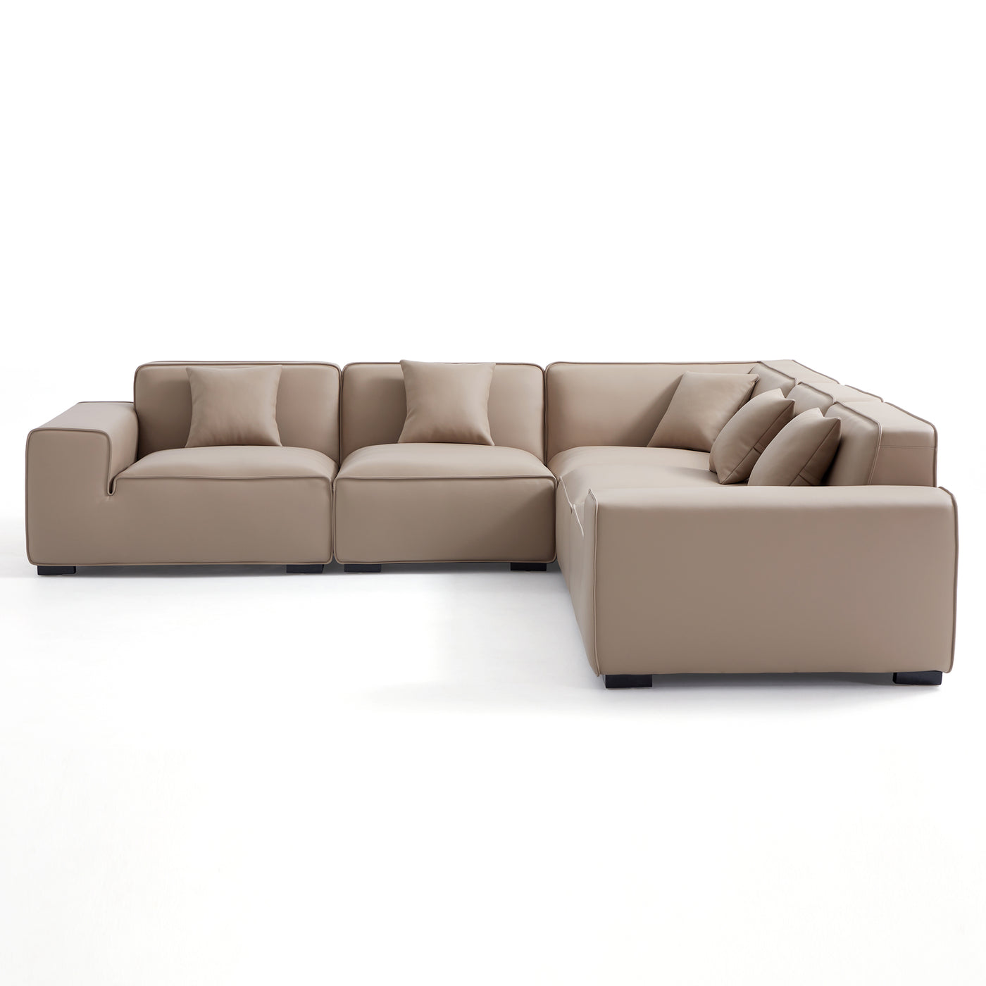 Domus Modular Khaki Leather L Shaped Sectional-hidden