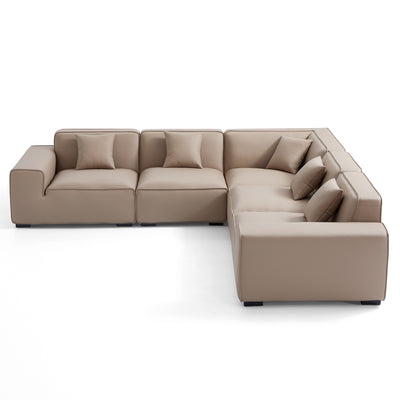 Domus Modular Khaki Leather L Shaped Sectional-Khaki