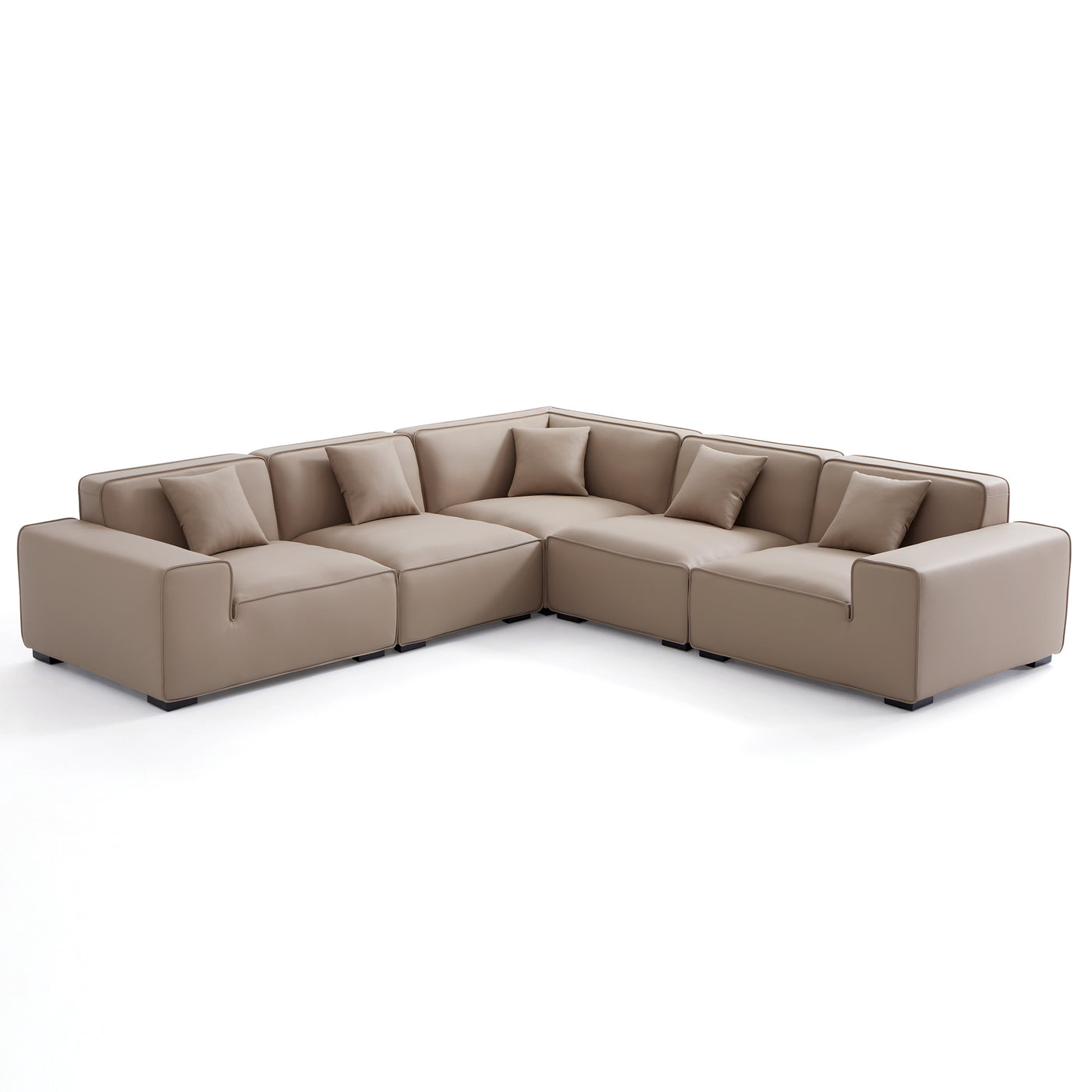 Domus Modular Khaki Leather L Shaped Sectional-Khaki