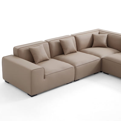 Domus Modular Khaki Leather L-Shaped Sectional-Khaki