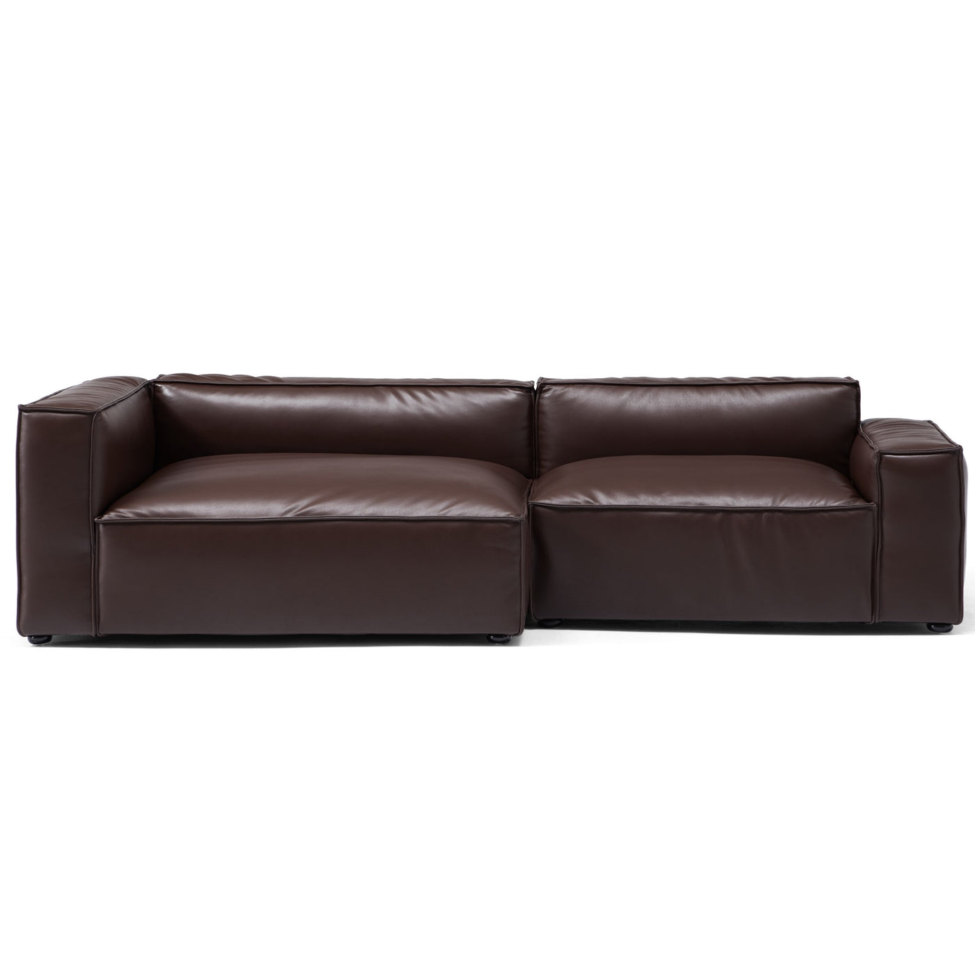 Luxury Minimalist Dark Brown Leather Sectional-Dark Brown-106.2"-Facing Left
