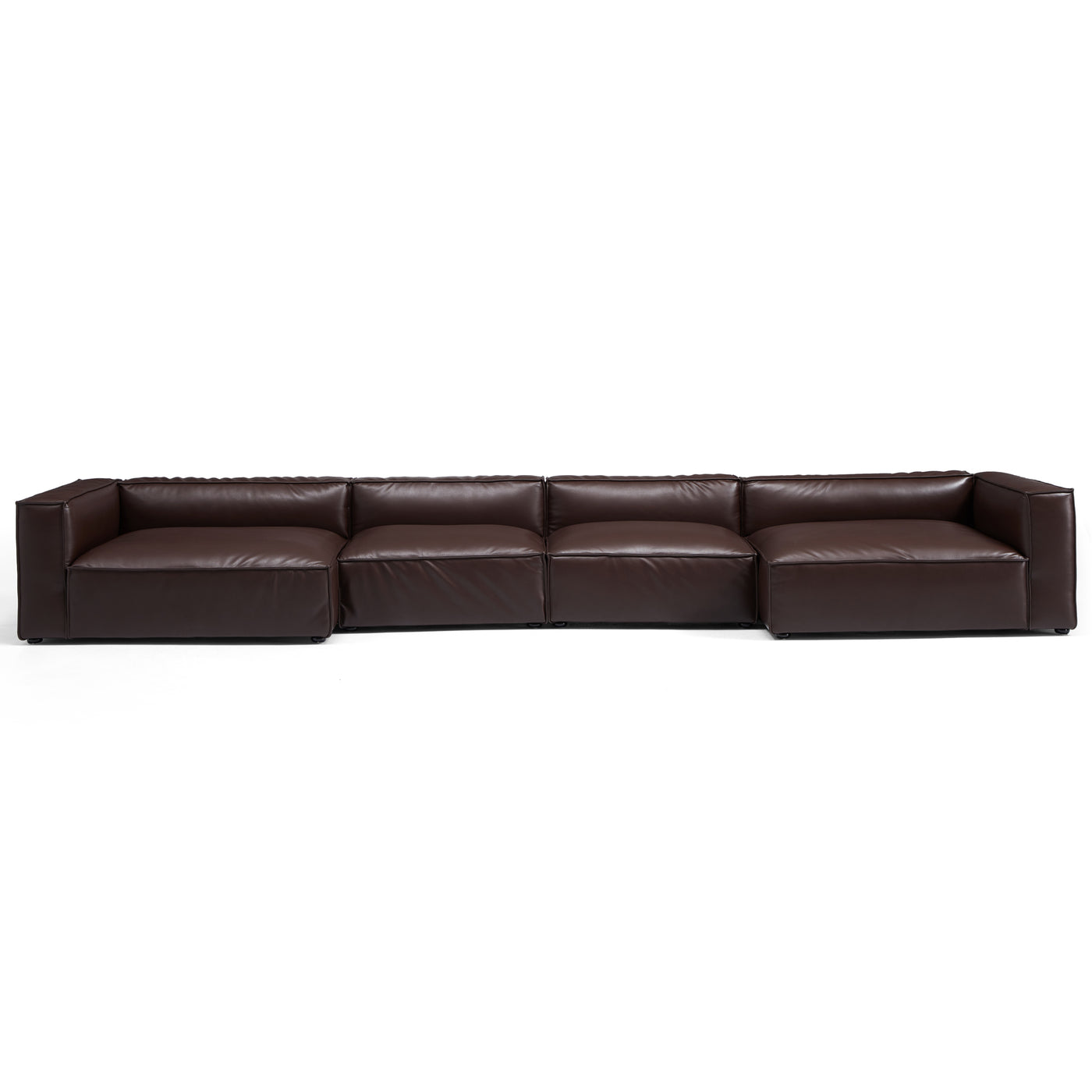 Luxury Minimalist Dark Brown Leather U Shaped Sectional-Dark Brown-190.6"