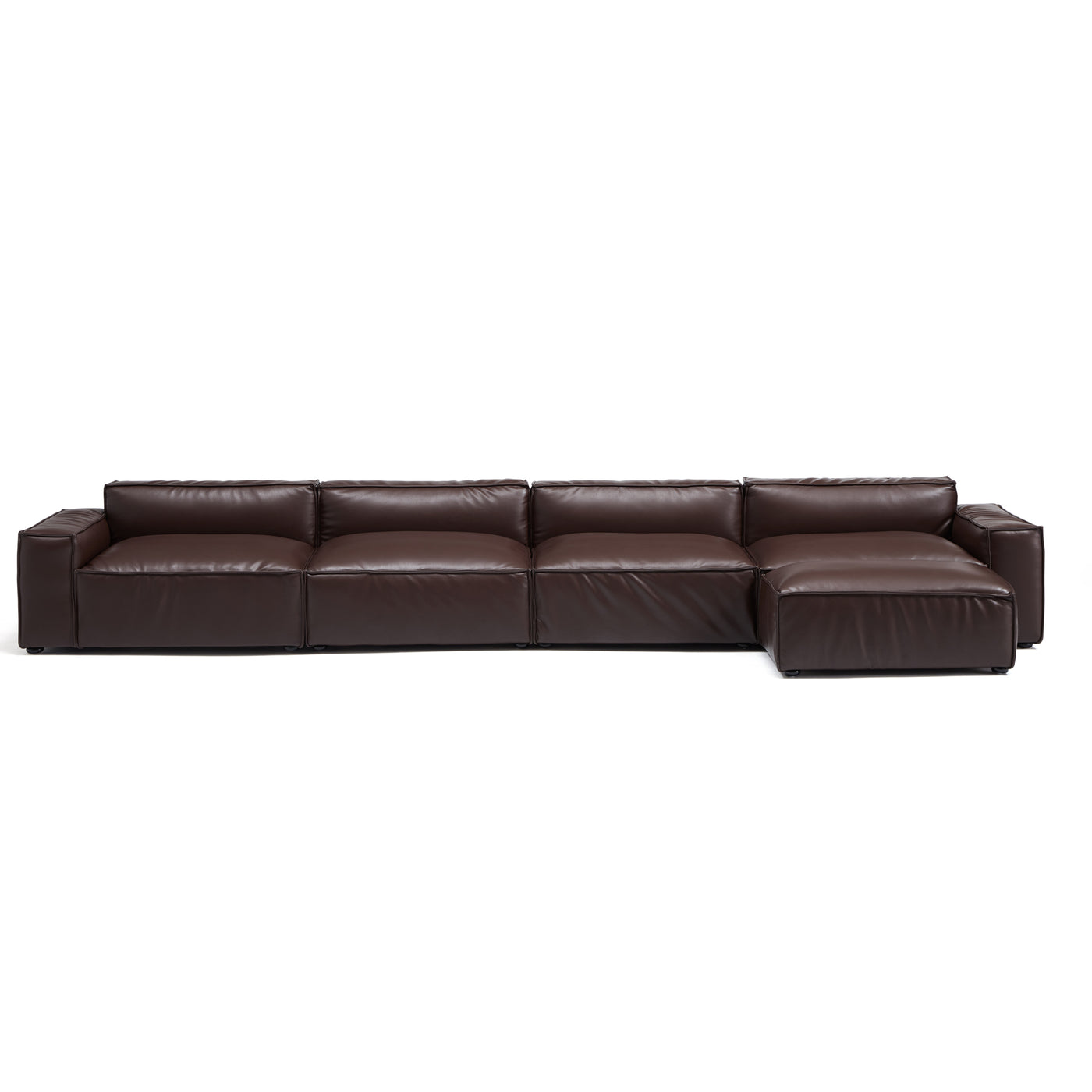 Luxury Minimalist Leather Black Sofa and Ottoman-Dark Brown-179.5"