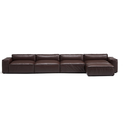 Luxury Minimalist Dark Brown Leather Sofa and Ottoman-Dark Brown-179.5"