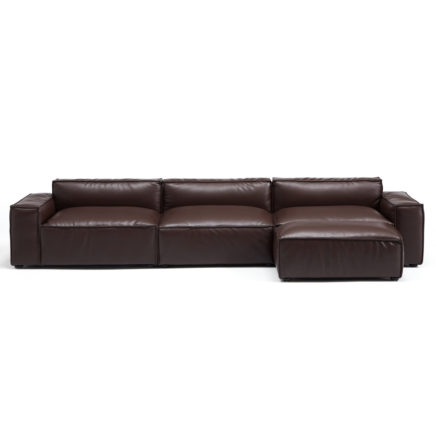 Luxury Minimalist Leather Black Sofa and Ottoman-Dark Brown-140.2"