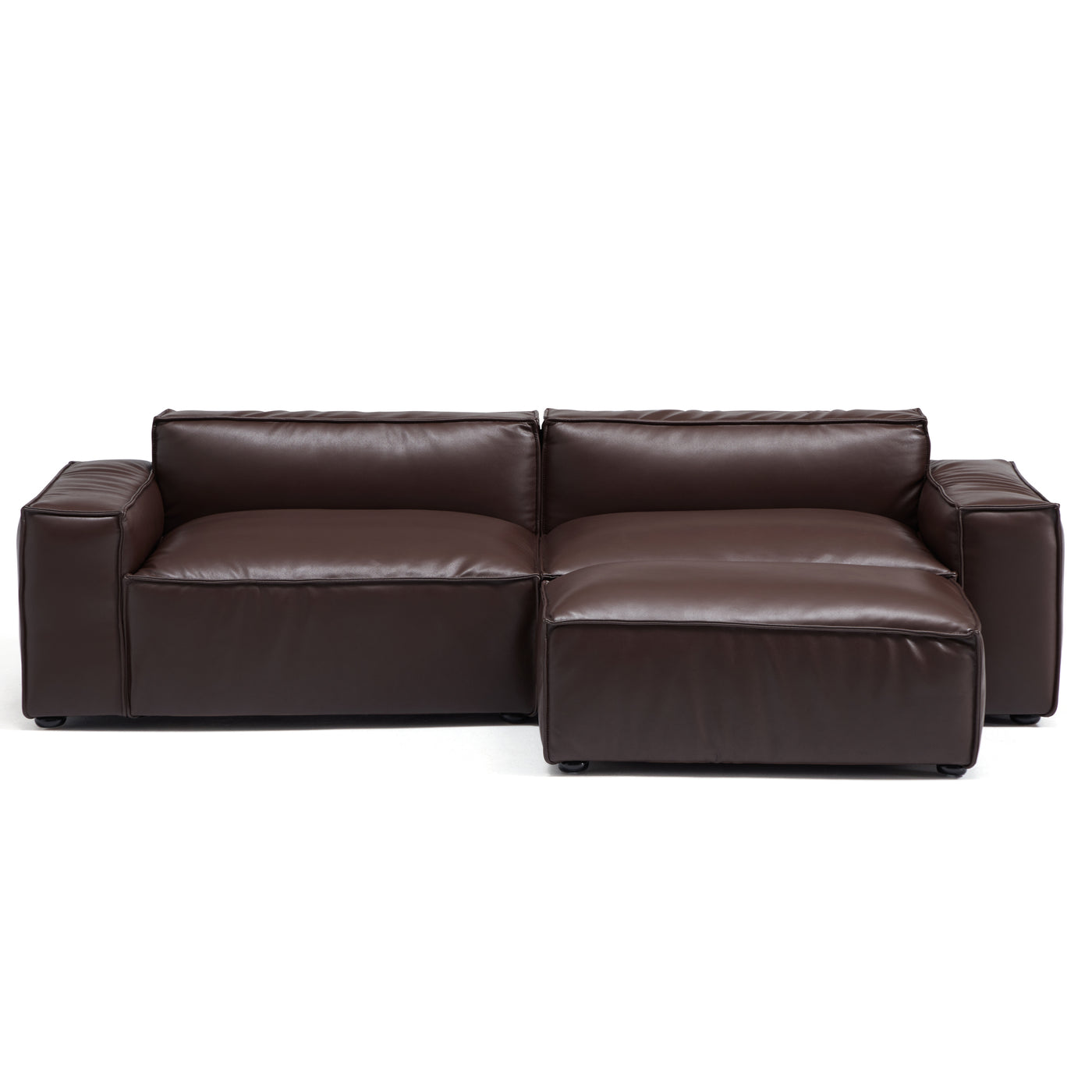 Luxury Minimalist Leather Black Sofa and Ottoman-Dark Brown-100.8"