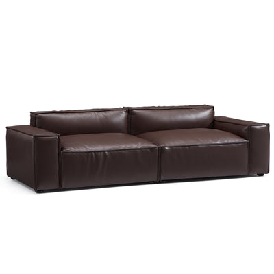 Luxury Minimalist Dark Brown Leather Sofa-Dark Brown-100.8"