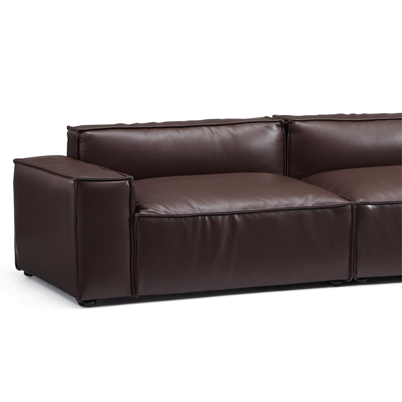 Luxury Minimalist Dark Brown Leather Sofa-Dark Brown