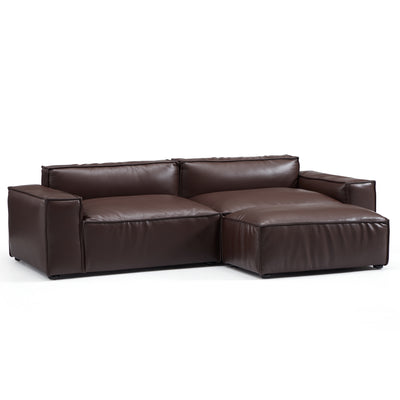 Luxury Minimalist Dark Brown Leather Sofa and Ottoman-Dark Brown-100.8"