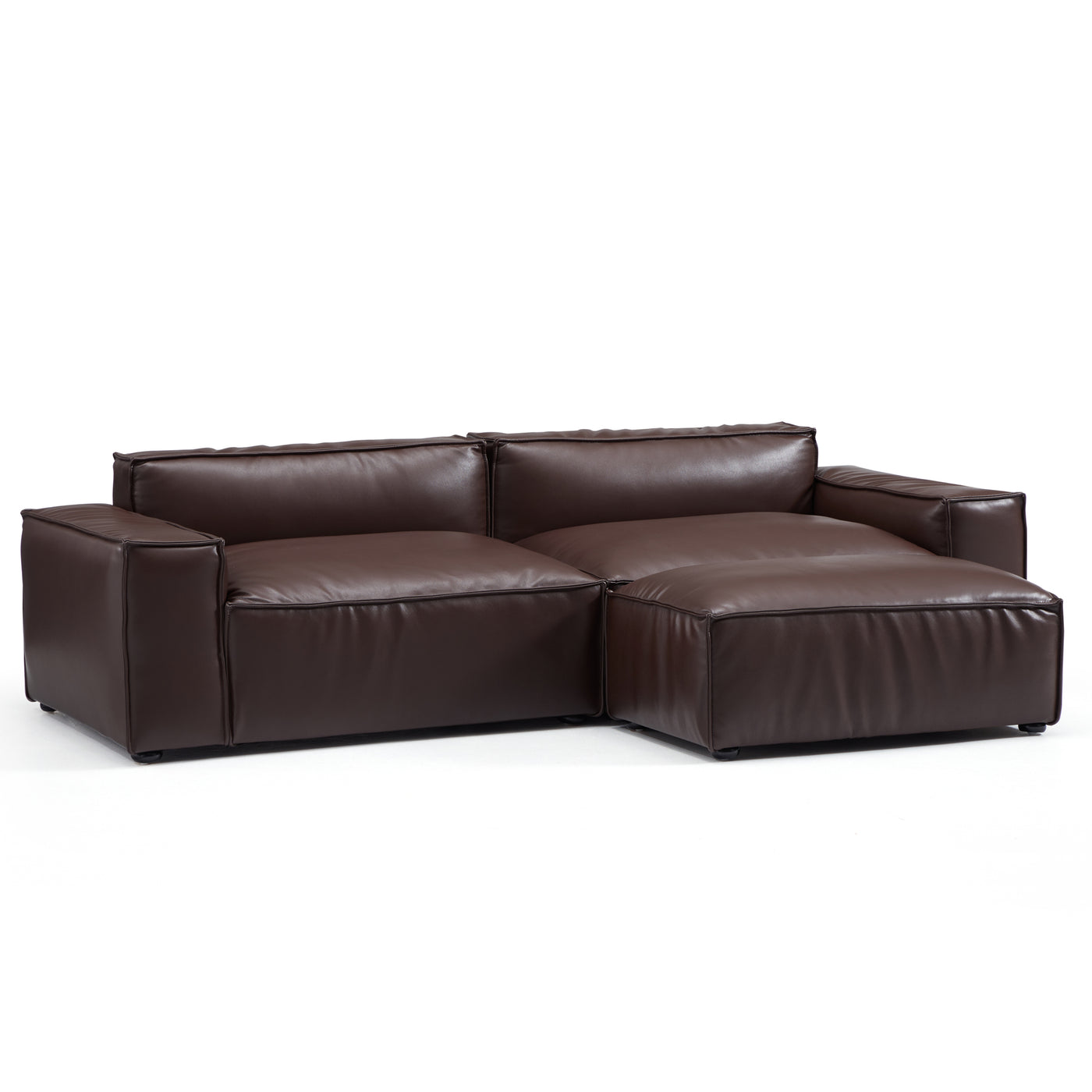 Luxury Minimalist Leather Black Sofa and Ottoman-Dark Brown-100.8"