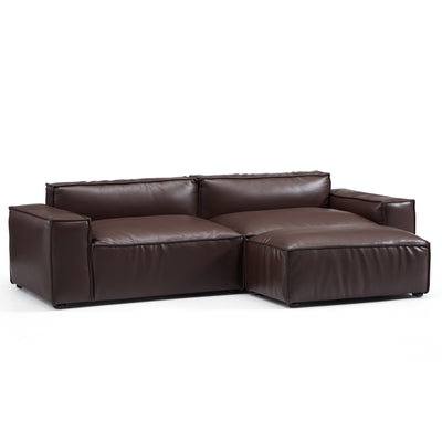 Luxury Minimalist Leather Black Sofa and Ottoman-Dark Brown-100.8"