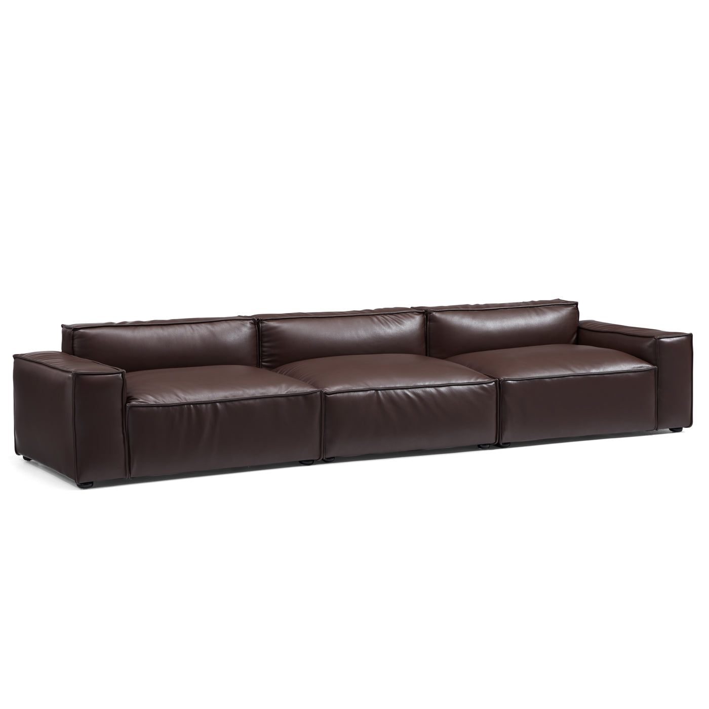 Luxury Minimalist Dark Brown Leather Sofa-Dark Brown-140.2"