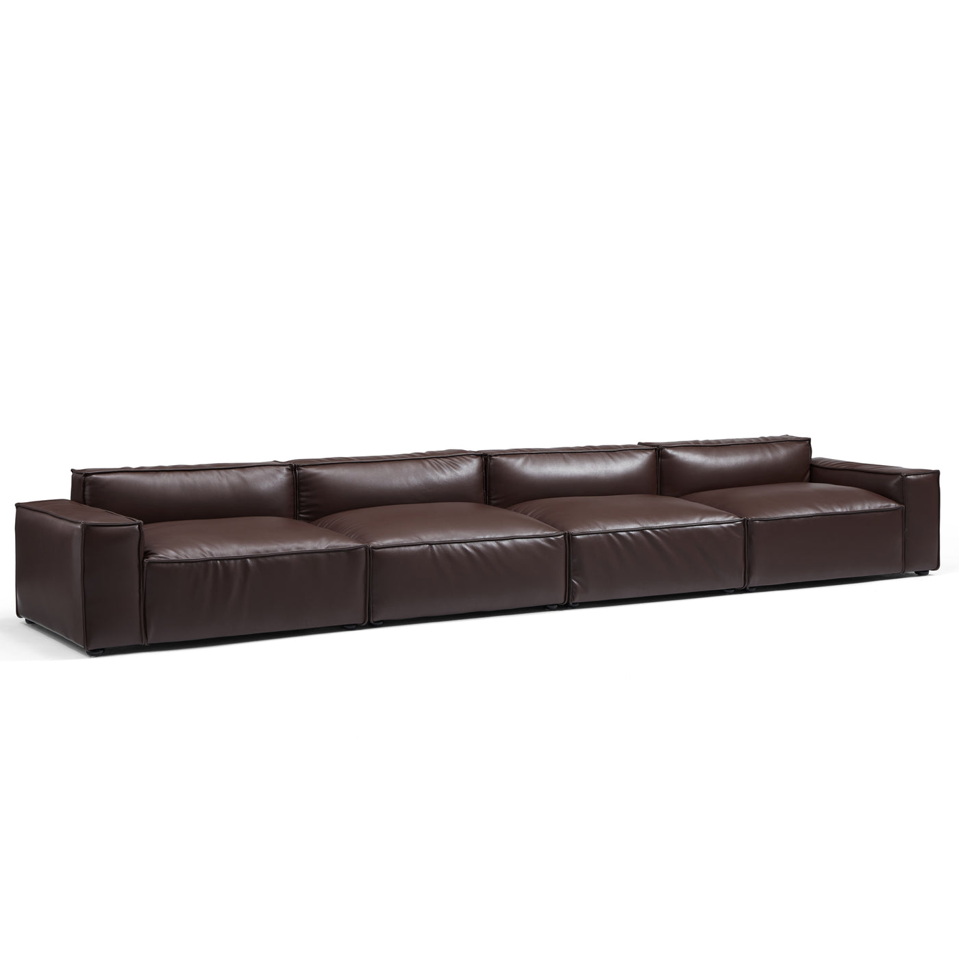 Luxury Minimalist Dark Brown Leather Sofa-Dark Brown-179.5"