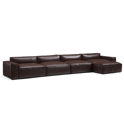 Luxury Minimalist Dark Brown Leather Sofa and Ottoman-Dark Brown-179.5"