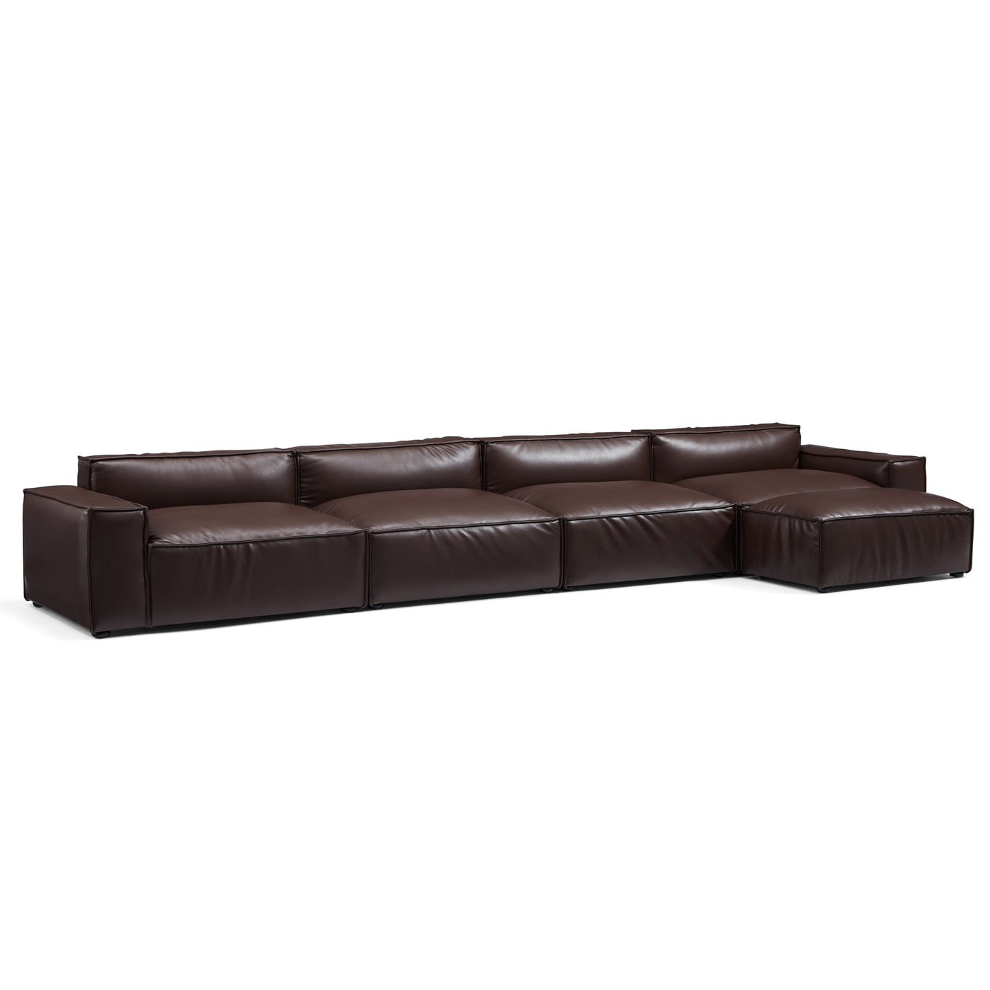 Luxury Minimalist Leather Black Sofa and Ottoman-Dark Brown-179.5"