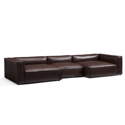 Luxury Minimalist Dark Brown Leather U Shaped Sectional-Dark Brown-151.2"