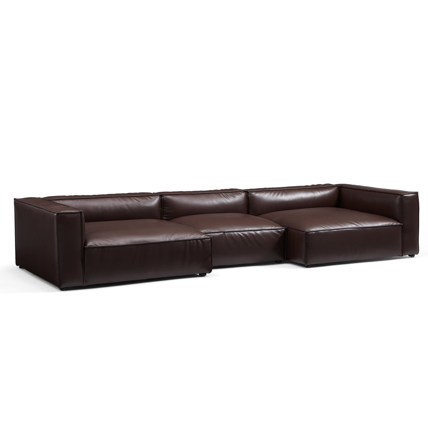Luxury Minimalist Black Leather U Shaped Sectional Sofa-Dark Brown-151.2"