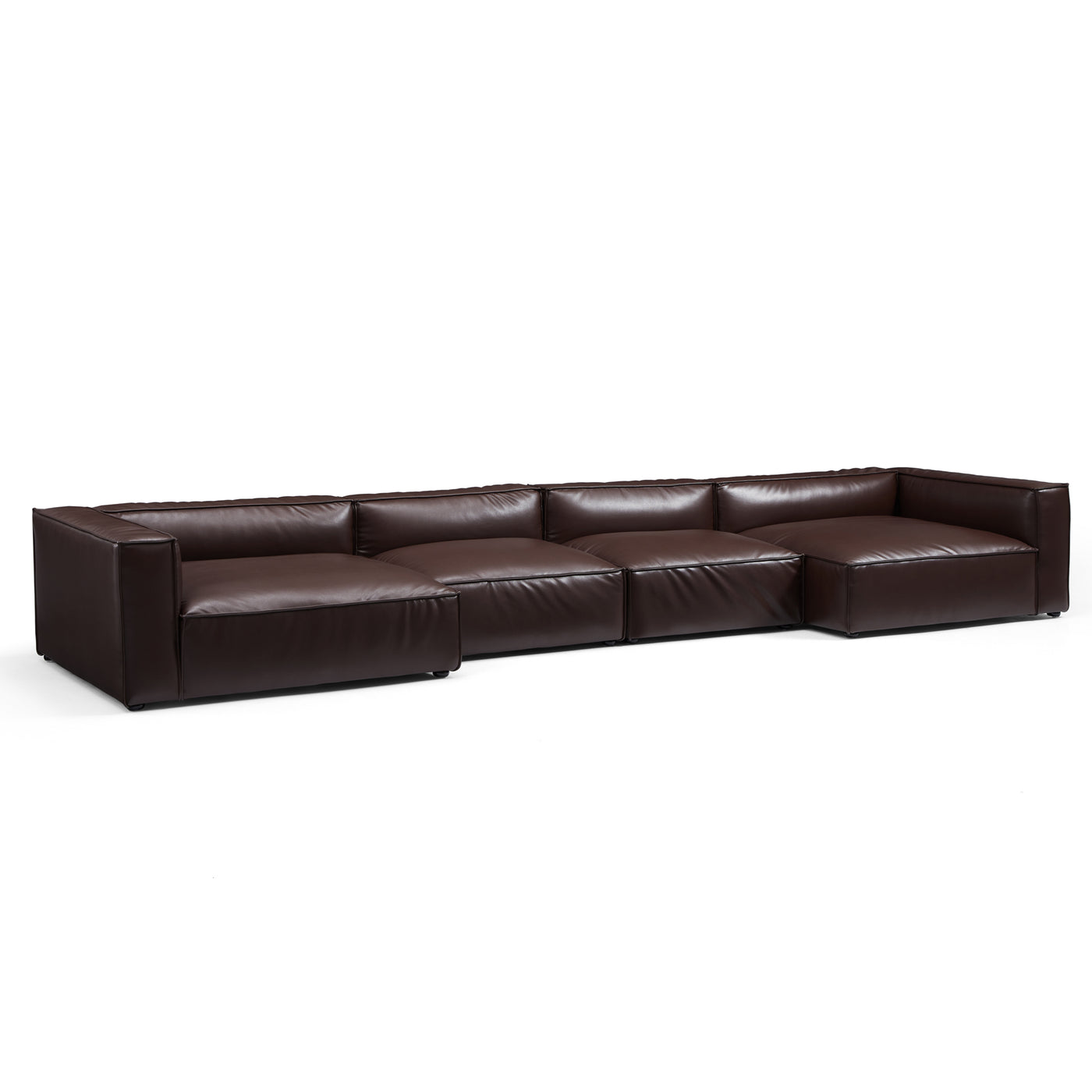 Luxury Minimalist Black Leather U Shaped Sectional Sofa-Dark Brown-190.6"