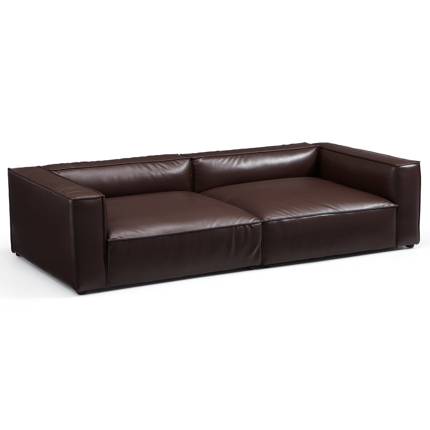 Luxury Minimalist Black Leather Daybed Sofa-Dark Brown