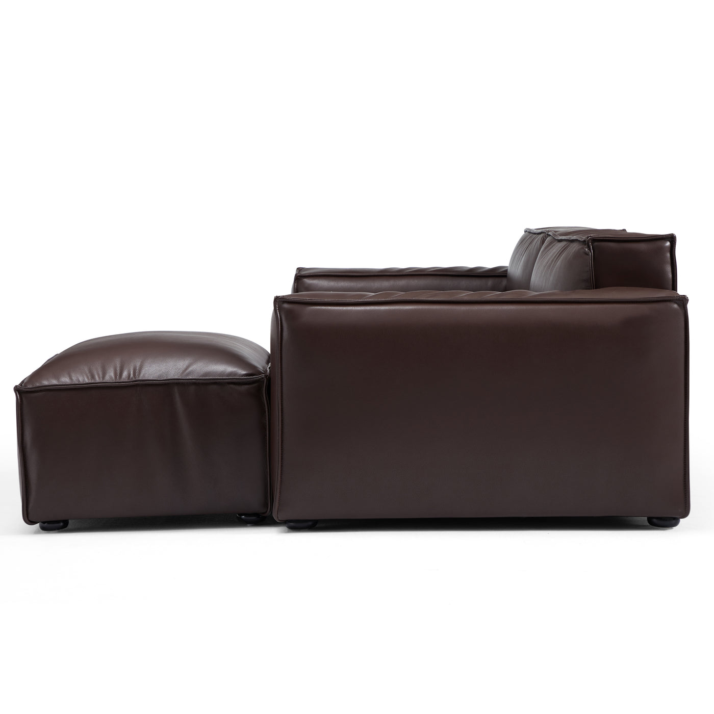 Luxury Minimalist Leather Black Sofa and Ottoman-Dark Brown