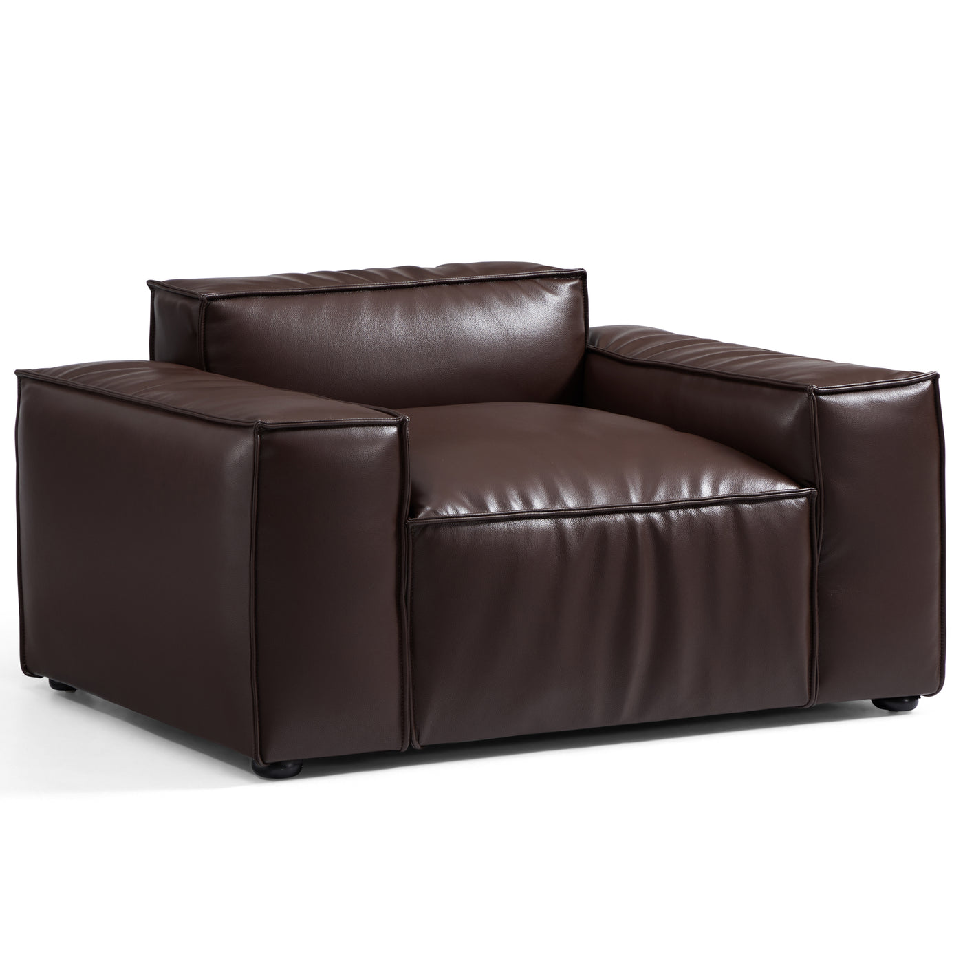 Luxury Minimalist Black Leather Armchair-Dark Brown