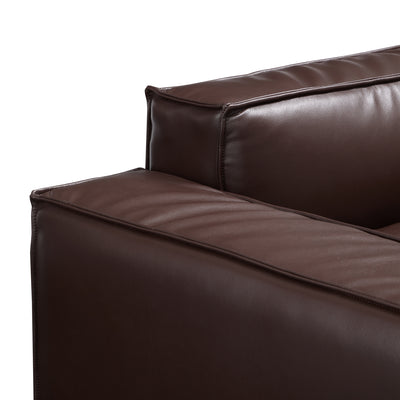 Luxury Minimalist Leather Black Sofa and Ottoman-Dark Brown