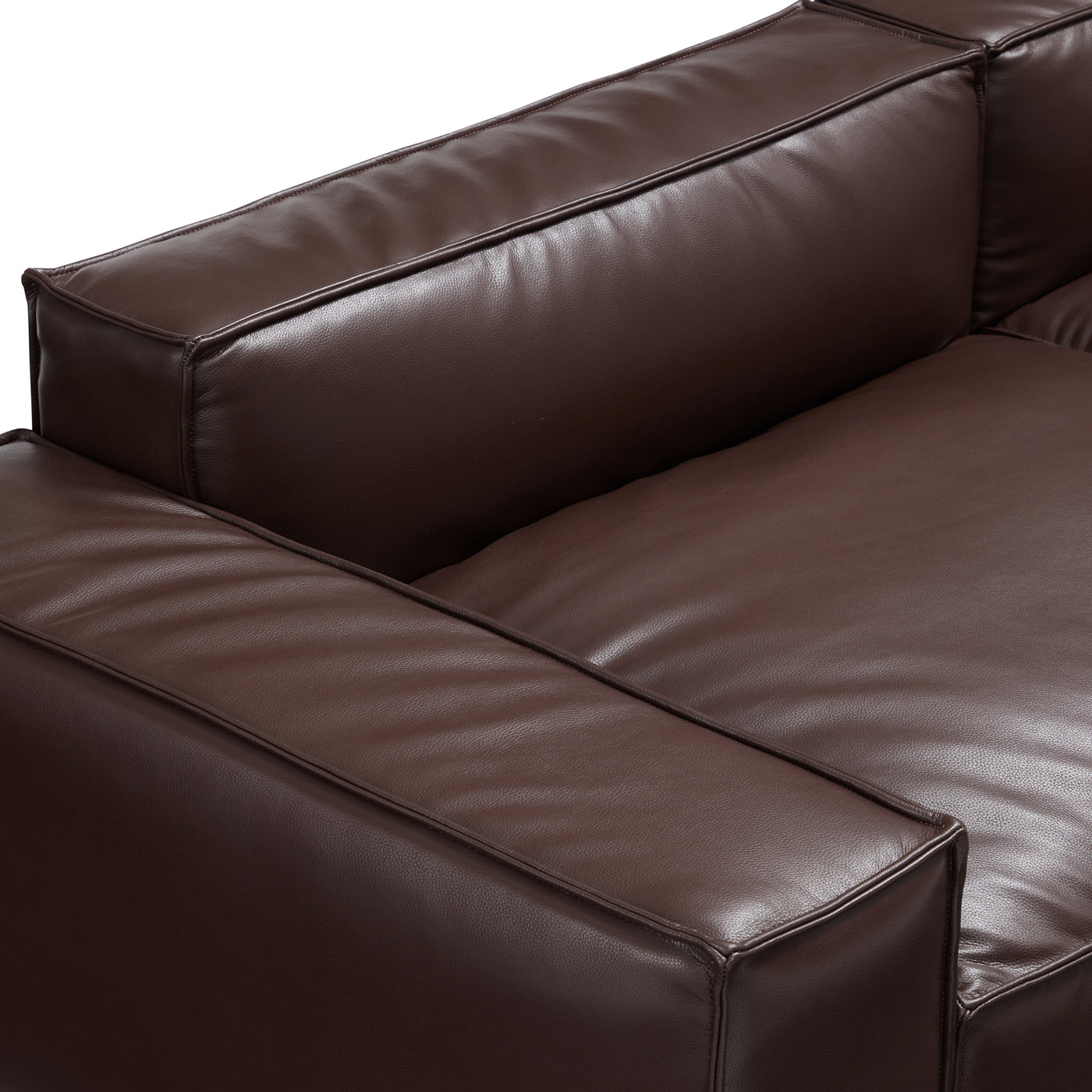 Luxury Minimalist Leather Black Sofa and Ottoman-Dark Brown