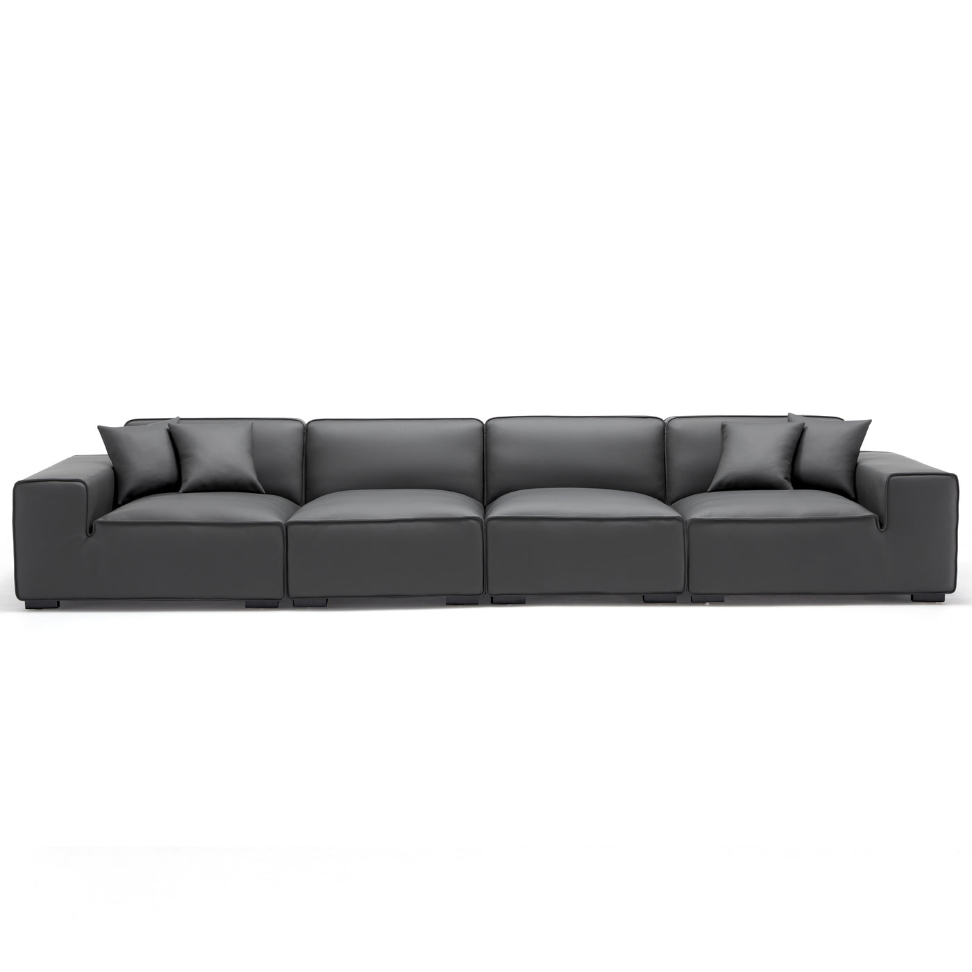 Domus Modular Black Leather Sofa-Dark Gray-165.3″