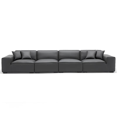 Domus Modular Khaki Leather Sofa-Dark Gray-165.3"